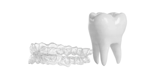 An image showing dental retainers and a tooth model.
