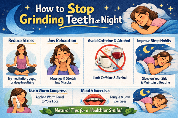 Graphic image of tips to reduce teeth grinding