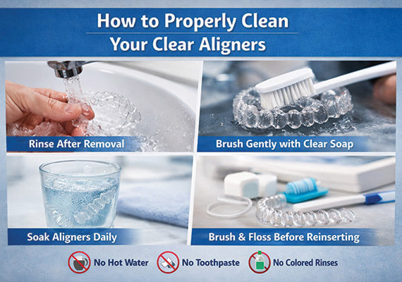 Graphic instruction on how to clean aligners