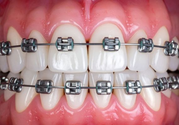 Metal braces on teeth