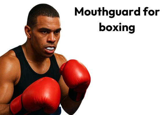 A boxing player with a sports mouthguard