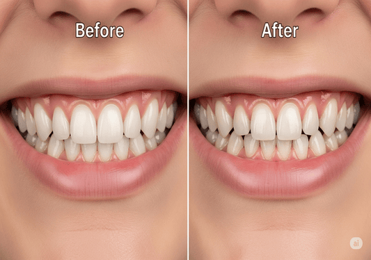 Split image showing teeth before and after not wearing a retainer.
