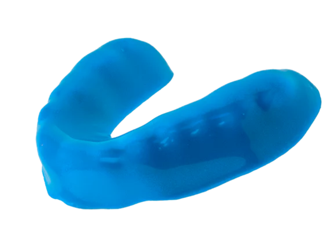 A blue-colored sports mouth guard.
