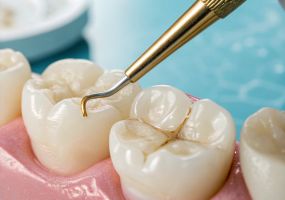 Close-up of a tooth with filling