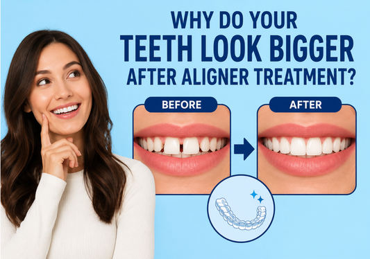  Illustration shows a girl before and after aligner treatment effects