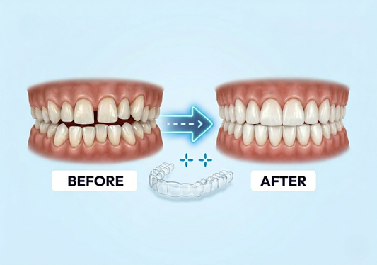  Dental models showing teeth alignment before and after teeth straightening.