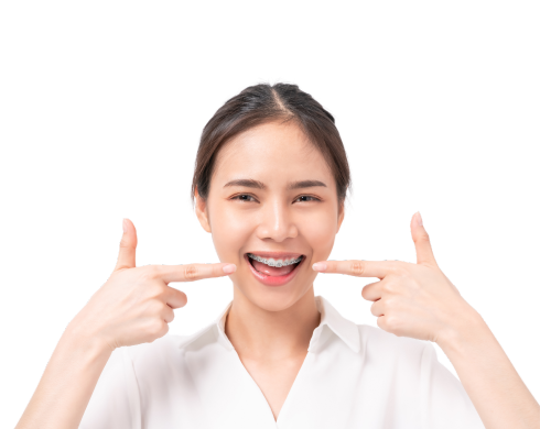 A girl wearing metal braces