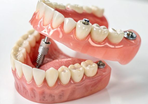 close-up of a model of dental implants.