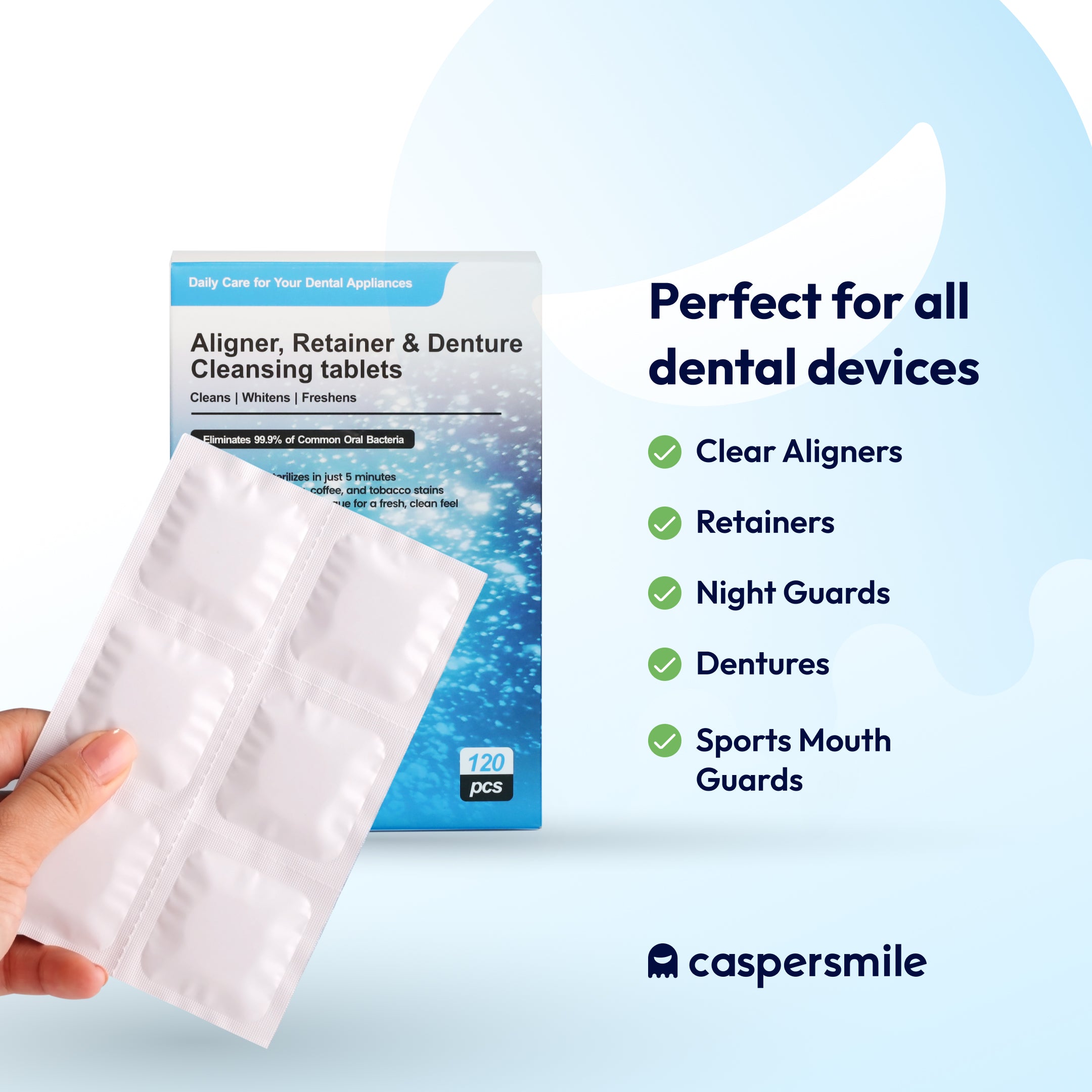 Cleansing tablets for aligners, retainers & dentures