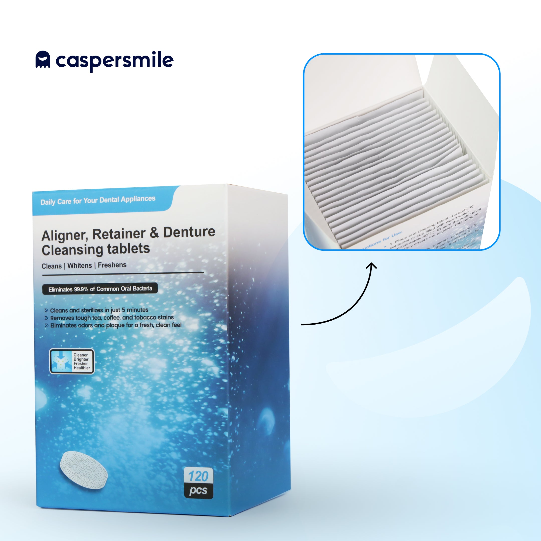 Cleansing tablets for aligners, retainers & dentures